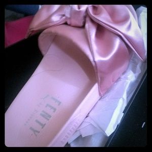 Womens FENTY pink satin slippers